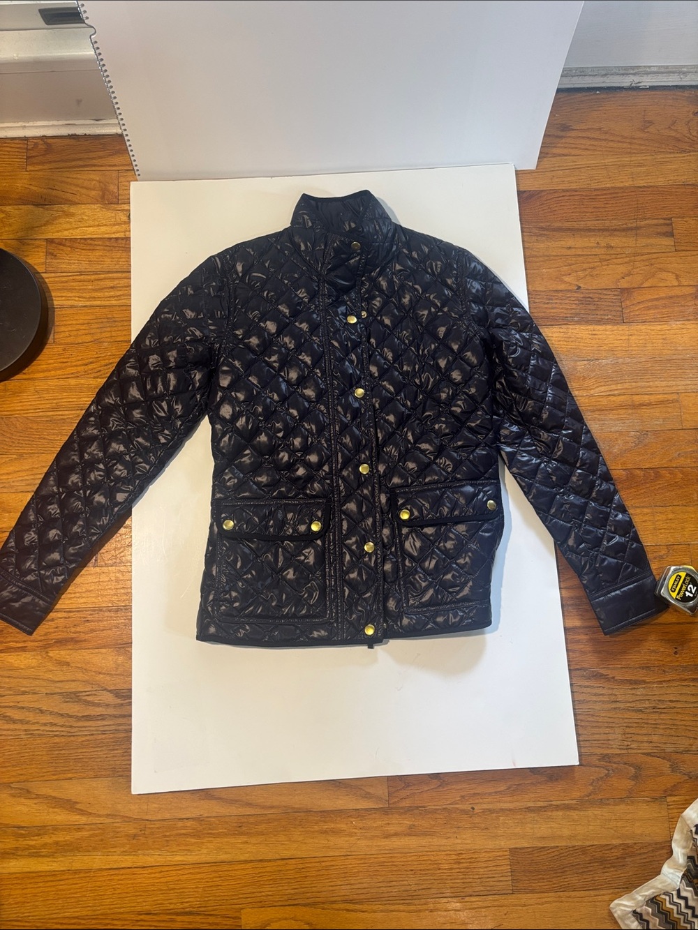 J. Crew Black Quilted Puffer Jacket with Gold-Tone Snaps